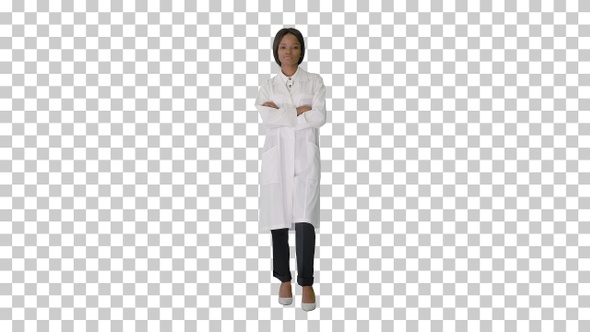 Pretty african american female doctor posing, Alpha Channel