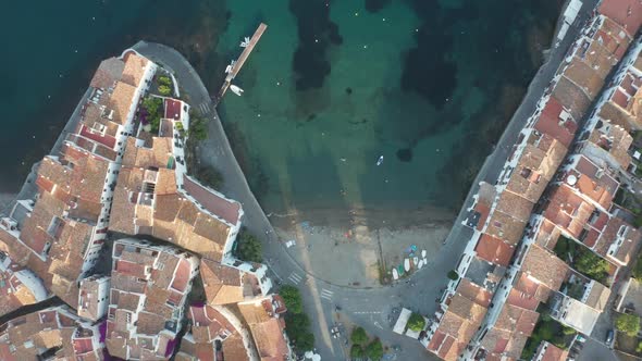 Top View of Town Beach, Quay, Houses of Cadaques