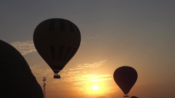 Hot-air Balloons Before Flying at Sunrise