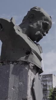 Vertical Video of the War in Ukraine  the Shot Monument to Shevchenko