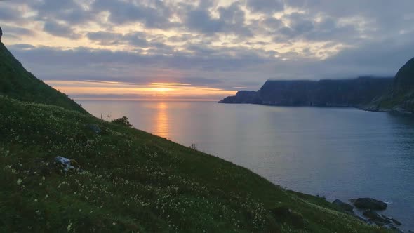 Birds-eye View of the Hoddevik Coast During Sunset