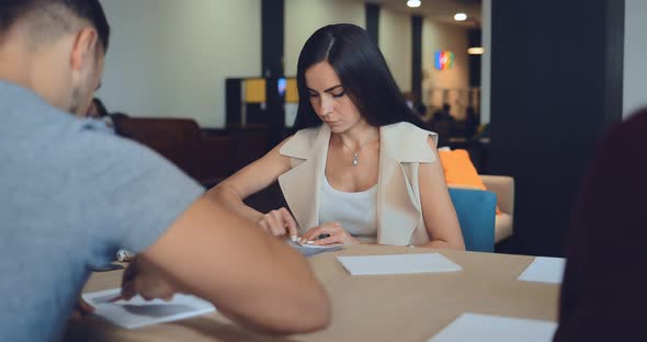 Girl Will Prepare a Drawing with a Pencil for Linocut