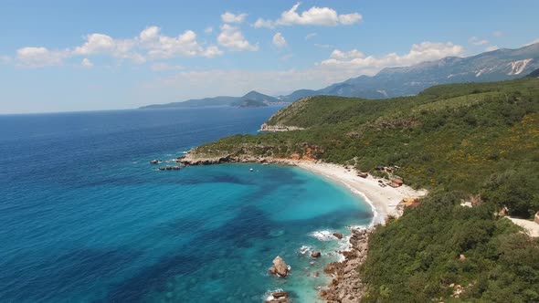 Aerial View of the Sea and Mountains on the Drobni Pijesak Beach