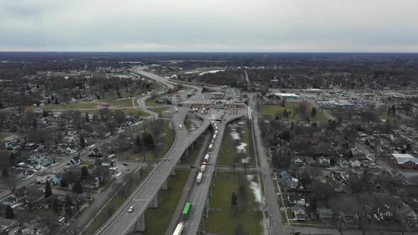 Blue Water Bridge border between Port Huron Michigan and Canada aerial video
