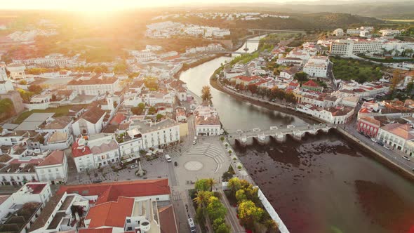 Aerial View of the Tavira Old Town at Sunrise Algarve Region Portugal