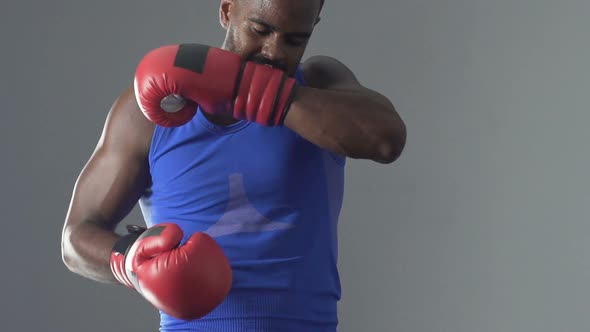 Latin Boxer Wearing Protective Gloves, Shadow Fighting In Gym, Sense Of Purpose