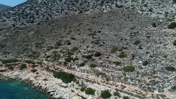 Mylopotas on the island of Ios in the Cyclades in Greece seen from the sky