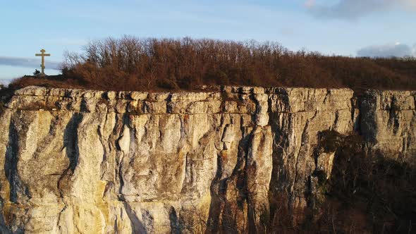 Panoramic landscape with rock cliff