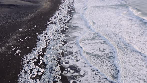 Drone Over Diamond Beach Glacier Lagoon Iceland