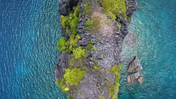 Aerial top down shot of North rock dive site, El Nido, Palawan, Philippines