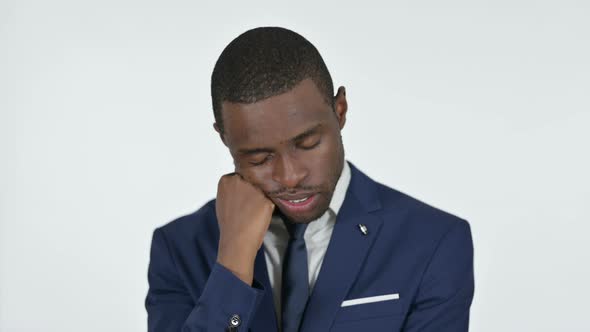 Tired Sleeping African Businessman, White Background