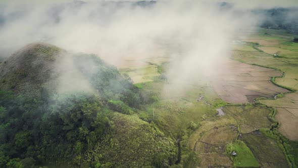 Philippines Fog Chocolate Hills Aerial Shot in Bohol Island