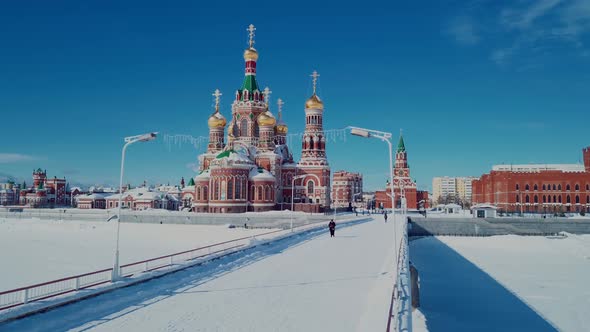 Aerial View Of The Kremlin And The Cathedral In Winter Yoshkar Ola