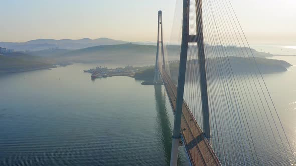 Russian Bridge From the Mainland to the Russian Island in the Sea of Japan