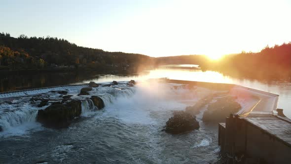 Sunset at Willamette Falls Dam in Oregon