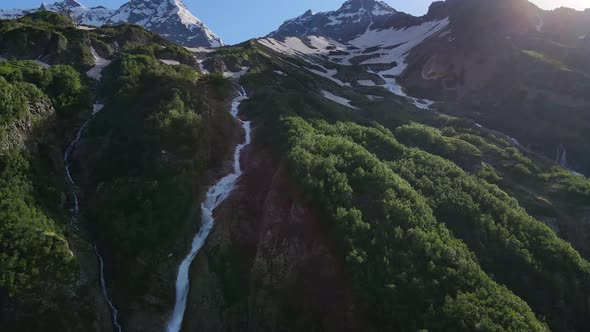 Taimazi Waterfalls Flowing Down From the Slope of Taimazi Mountain