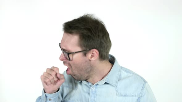 Sick Man Coughing, White Background