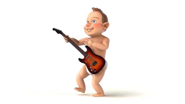 Fun 3D cartoon baby with a guitar