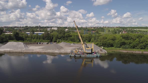 River Crane Excavator on Barge