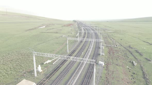 Aerial view of empty Railway lines in Samtskhe-Javakheti region of Georgia.