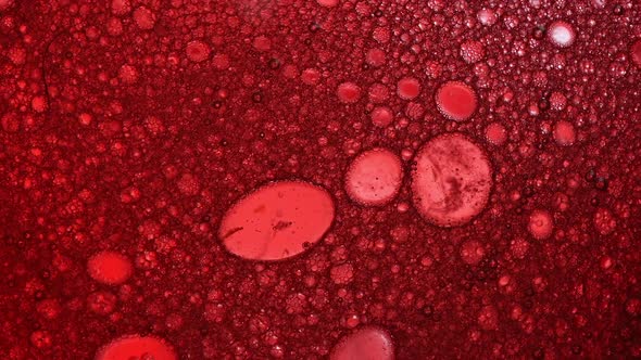 Red bubbles in liquid circling around