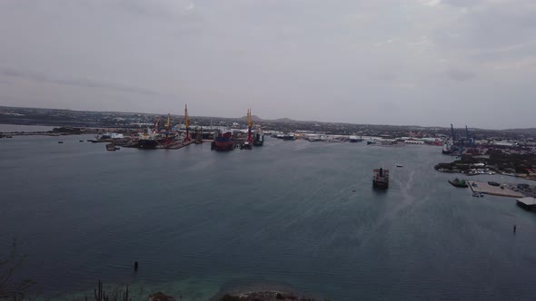 Sint Anna bay, Inside view of the Harber looking upon the docks with 2 ships in for repair, looking