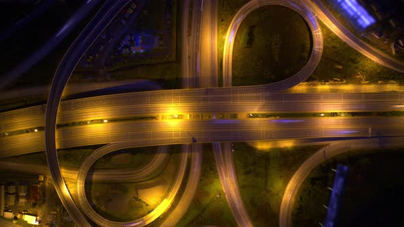 4K : Hyperlapse or Dronelapse Top view of Highway road junctions