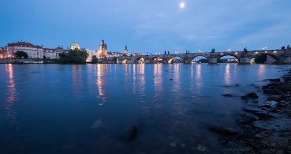 Timelapse of boats floating on Vltava River