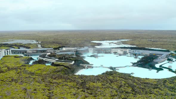 Aerial View Of Famous Blue Lagoon With Accommodations And Restaurant In Iceland.