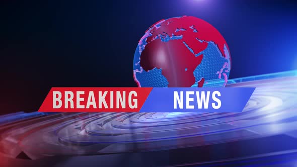 Breaking News Banner In Front Of A Digital Globe Network Looped A5