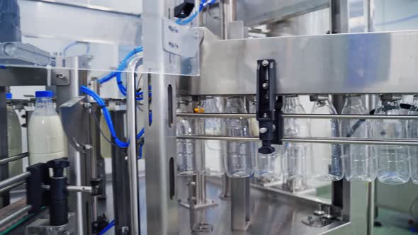 Bottles for milk on automatic production line