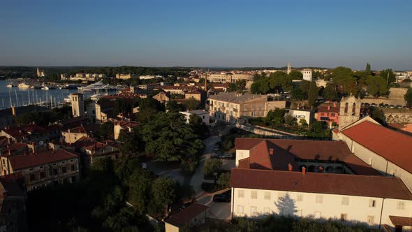 Aerial View of Pula City and the Roman Ancient Amphitheater