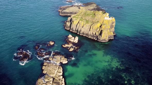 Slow Aerial Fly Over Island with Beautiful Blue Ocean