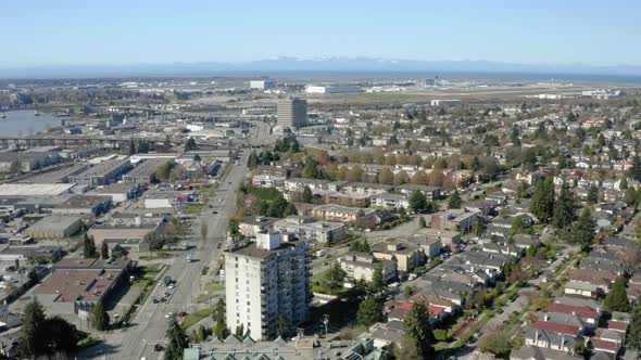 Scenic aerial view of the Vancouver International Airport (YVR) from South Vancouver .