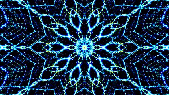 Abstract Kaleidoscope pattern with blue colors. Magic mandala. 4k