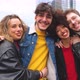 Group of diverse multithnic friends schoolmate or tourist outdoors having fun hugging - VideoHive Item for Sale