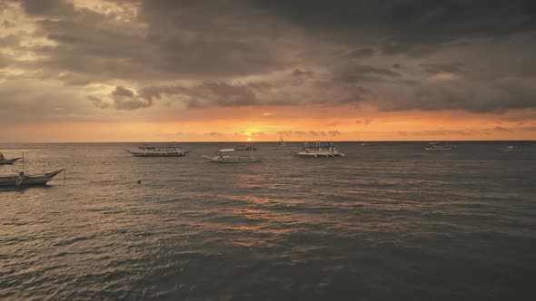 Golden Sunset Above Ocean Bay Aerial