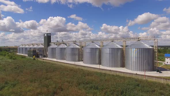 Grain Storage Tanks and Sky.