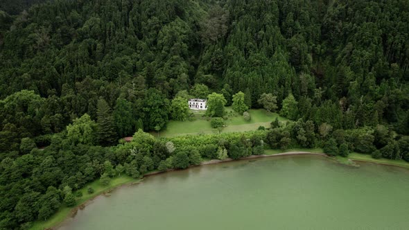 Aerial View of Remote Isolated House in Azores