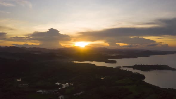 Sunset Over Tropical Islands. Mountain Landscape in the Evening