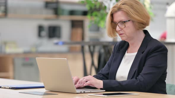 Old Businesswoman Working on Laptop in Office 