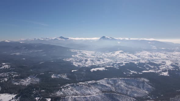 Scenic Landscape of Carpathians Two Highest Mountains in Ukraine Hoverla and Petros in Sunny Winter