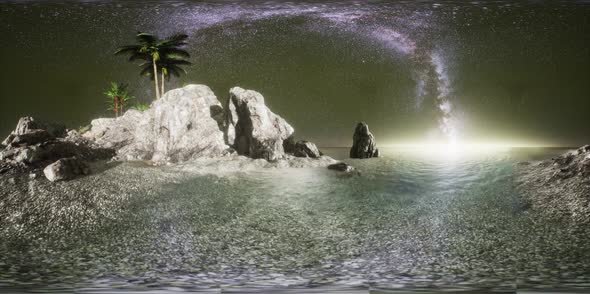 VR 360 Beautiful Fantasy Tropical Beach with Milky Way Star in Night Skies