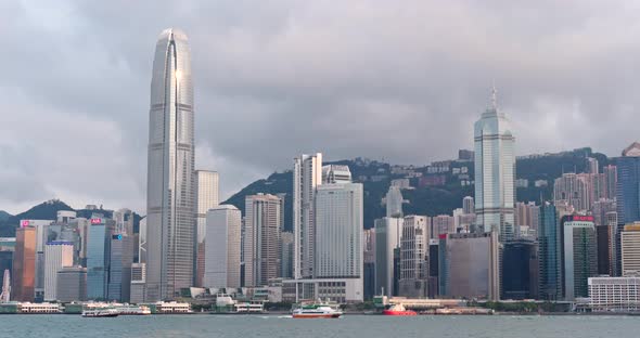 Hong Kong Urban City Skyline in Sunny Day