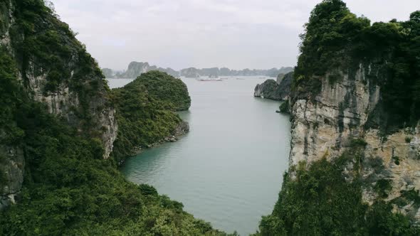 Directly above view of Halong Bay in Vietnam