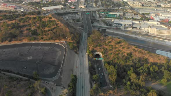 Aerial Tilt Up from Highway to Inland LA