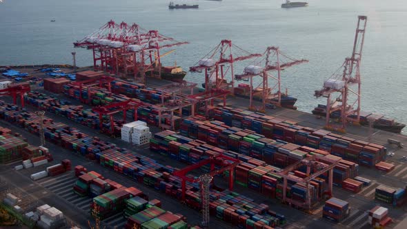 Timelapse Various Containers for Shipment at Busan Port