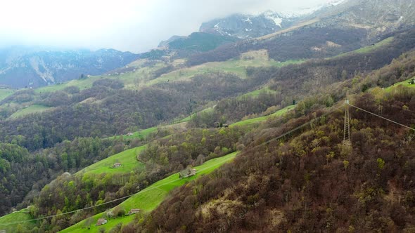 Aerial Video of the Small Town of Pasturo in Lombardy North Italy Showing Mountain Panorama Forest