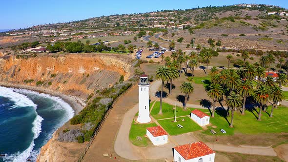 Flying around the Lighthouse on the beach and Pacific ocean in Rancho Palos Verdes.