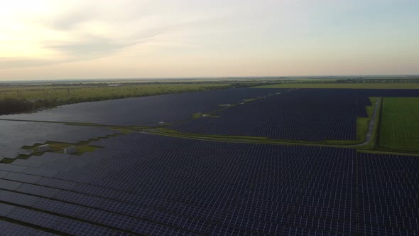 Aerial Top View of a Solar Panels Power Plant